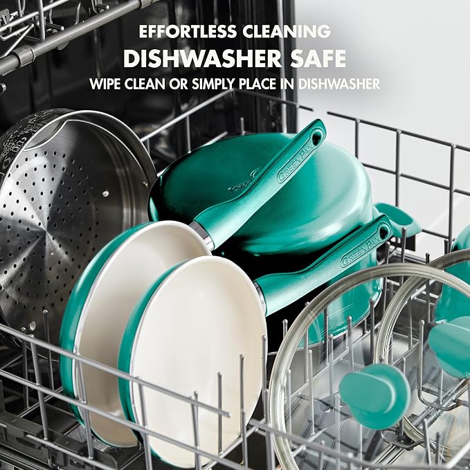 GreenPan Rio Healthy Ceramic Nonstick 8" Frying Pan Skillet and Silicone Spatula Set, Soft Grip Handle, Breaktfast Meal Set, PFAS-Free, Dishwasher Safe, Oven Safe, Turquoise