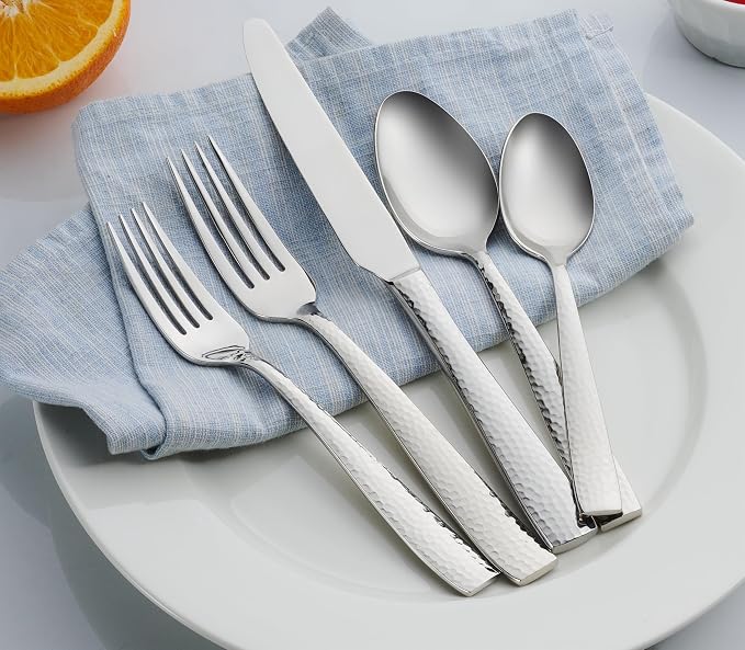 Hudson Essentials 20-Piece Hammered Stainless Steel 18/10 Flatware Silverware Set, Service for 4 (20-Piece Set)