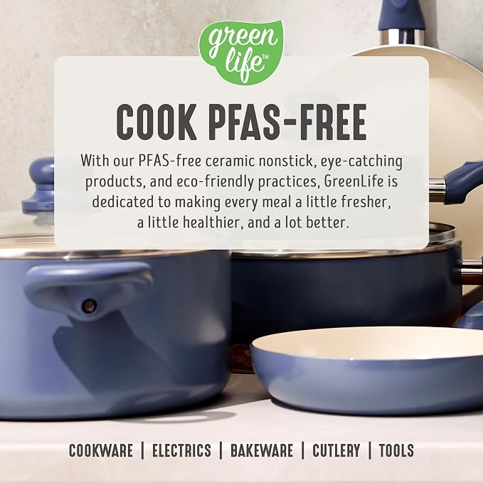 GreenLife 2QT Ceramic Nonstick Saucepan with Lid, Slate Blue | PFAS-Free Ceramic Nonstick Coating, Soup Pot, Induction Ready, All Stovetop Compatible, Stay-Cool Handles, Dishwasher Safe