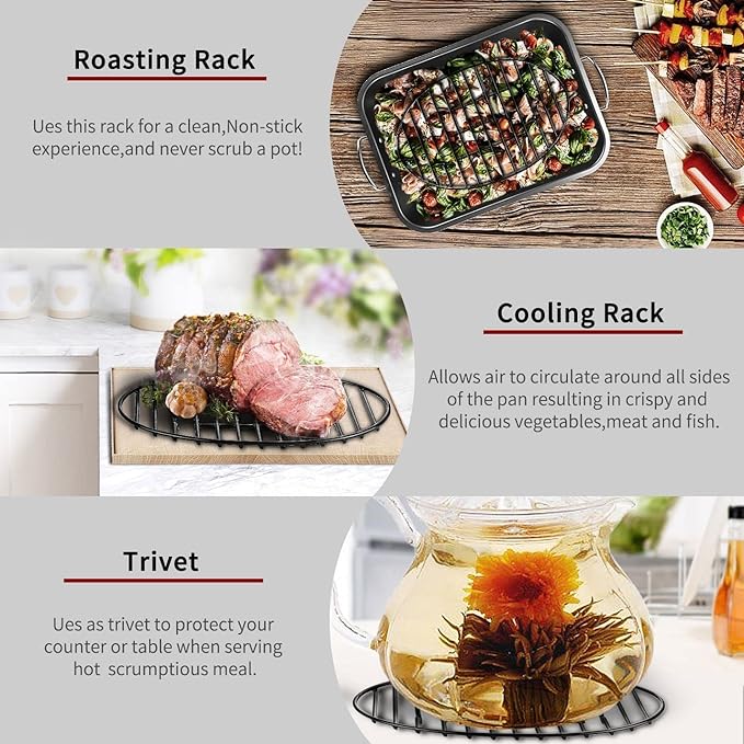 Cooling Roasting Rack with Integrated Feet, Enameled Coating, PTFE Free, Great for Cooking, Drying, Grilling, Dishwasher Safe (10inch*6.5inch)