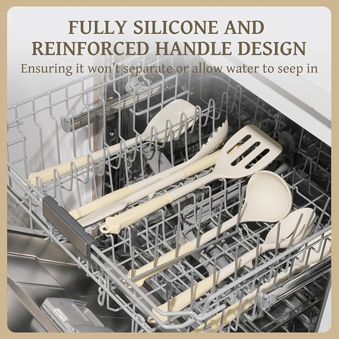 Kikcoin 43 PCS Silicone Kitchen Utensils Set, Dishwasher Safe Kitchen Cooking Utensils Set, 446°F Spatulas Silicone Heat Resistant, Non Toxic Silicone Utensils Set With Two-Tone Grip Handles, Cream