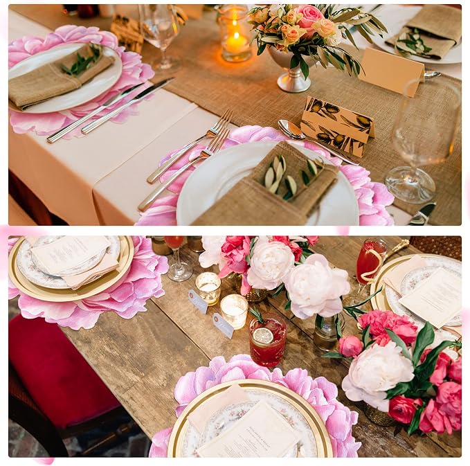 Glenmal 100 Pcs Peony Placemat Pink Floral Place Mats Disposable Summer Flower Paper Decorative Placemat Bulk for Dining Table Mat Tea Party Wedding Kitchen Decor Bridal Baby Shower 13 Inch