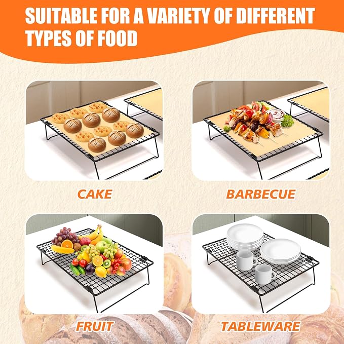 2-Tier Baking Cooling Rack with Legs, 13"x 9" w/50 Parchment Paper | Stackable Cooling Racks for Baking, Collapsible Wire Rack for Cooling Cookies, Cakes, Bread, Pizza, Dishwasher Safe