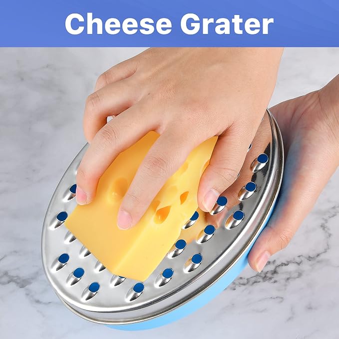 Cheese Grater, Grater Lemon with Food Storage Container & Lid Grinder Grater for kitchen - Perfect For Hard Parmesan, Ginger, Vegetables, Butter (Blue)