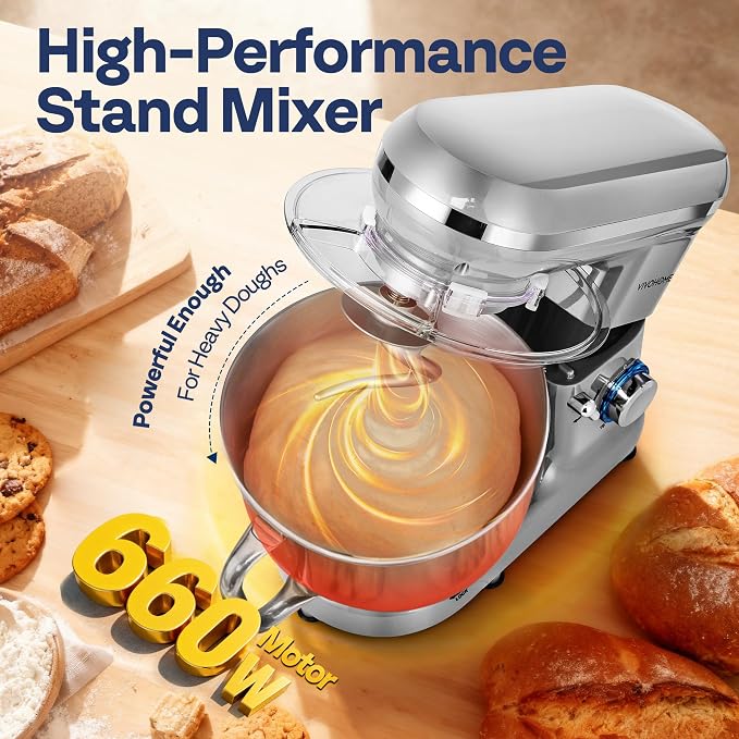 VIVOHOME Stand Mixer, 6-Quart Tilt-Head Kitchen Mixer with Bowl, Silver | 10 Speeds, Splash Guard, Dough Hook, Beater, Whisk, Egg Separator, for Cake & Bread