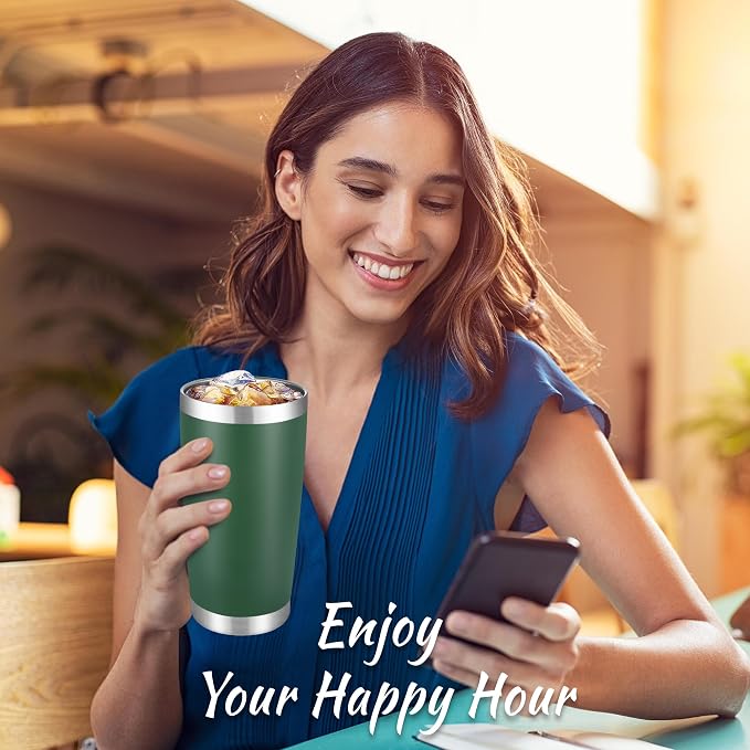 20 oz Tumblers Bulk Stainless Steel Tumbler with Lid, 6 Pack | Deep Green, 20oz Insulated Coffee Mug, Double Wall Vacuum, Powder Coated Cup, for Hot and Cold Drinks