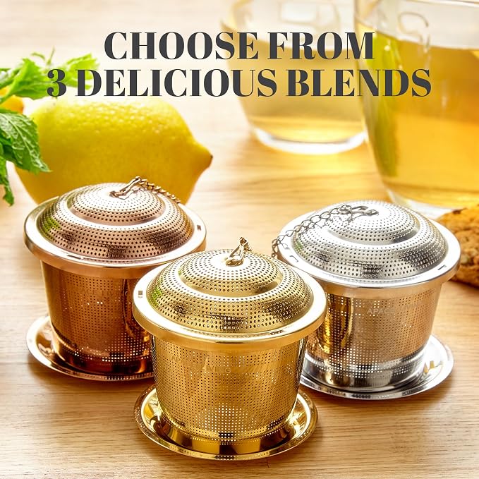 Tea Infuser Set of 2 with Tea Scoop & Drip Trays - 304 Stainless Steel Ultra Fine Mesh Loose Leaf Tea Strainer, Reusable Tea Steeper Basket for Rooibos, Green, Black, Herbal & Oolong Tea, etc