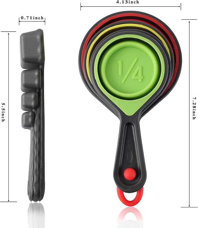 Collapsible Colander Set - 2 Pc Strainer Plus Food Grade Silicone Measuring Cups and Spoons - Pasta Strainer for Draining, Vegetables, Fruits 1 Medium 4-Quart & 1 Small 2-Quart - Home Essentials