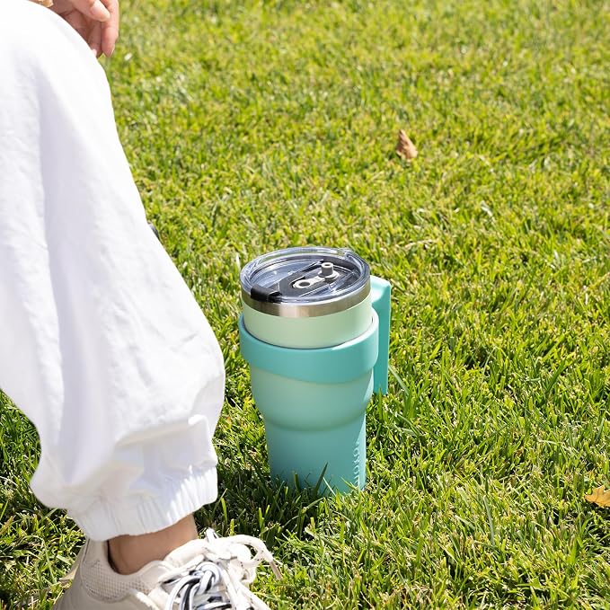 BJPKPK 10 oz Mini Tumbler with Lid, Straw & Handle, Insulated Steel Cup | Small, Spill Proof, Leak Proof, Thermal, Double Wall Vacuum, Sweatproof, Dishwasher Safe, BPA Free, Army Green
