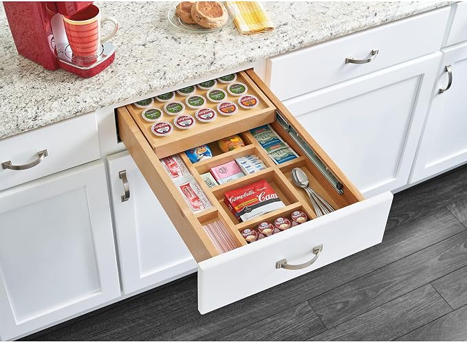 Rev-A-Shelf 15 Inch 2 Tiered Cutlery and Utensil Pullout Drawer Organizer with KCUP Tray and Soft-Close Slides, 4WTCD-18HSC-KCUP-1