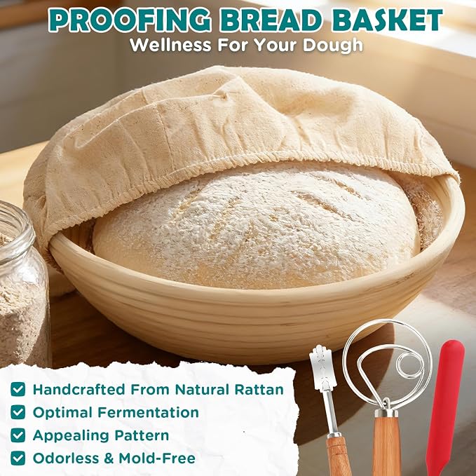 Enameled Cast Iron Dutch Oven Pot with Lid, 5QT Dutch Oven for Bread Baking | Round Bread Oven, Sourdough Bread Baking Supplies, Banneton Bread Proofing Basket, Starter Jar, Lame, Oven Safe up to 500°F