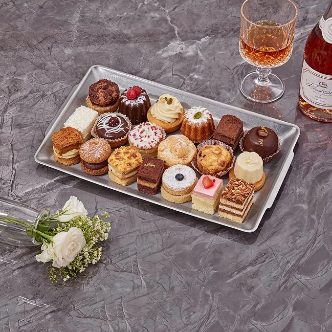 15.8" x 9.5" Large Serving Trays Vintage Style Stainless Steel Heavy-Duty Large Serving Platters, Silver Rectangular Plates for Food Fruit Party Wedding Christmas Chip and Scratch Resistant