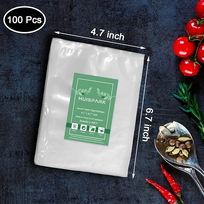 Vacuum Sealer Bags, Food Vacuum Sealer Bag, 100Pcs 4.7" x 6.7" Smell Proof Bags, Heavy Duty, Puncture Prevention, Boilsafe, Freezable, BPA Free, Commercial Grade, Fit Airtight Food Storage Sous Vide