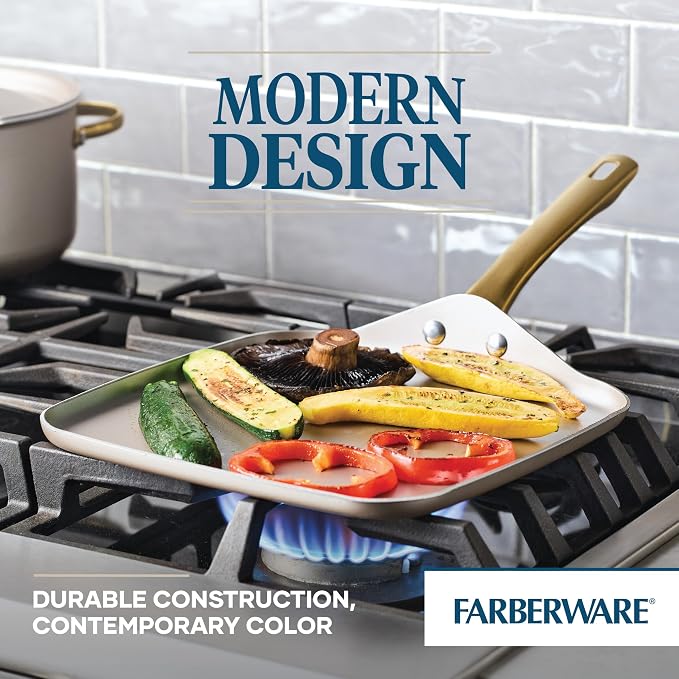 Farberware Radiant Nonstick Square Griddle Pan, Dishwasher Safe, 11 Inch - Champagne