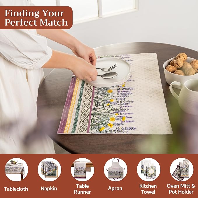 Maison d' Hermine Placemats Set of 4 Reusable 100% Cotton (13"x19") | Cloth Place Mats Washable Table Mats for Kitchen Dining Party Wedding Hotel Home Restaurant Spring Summer - Fanny Lavender
