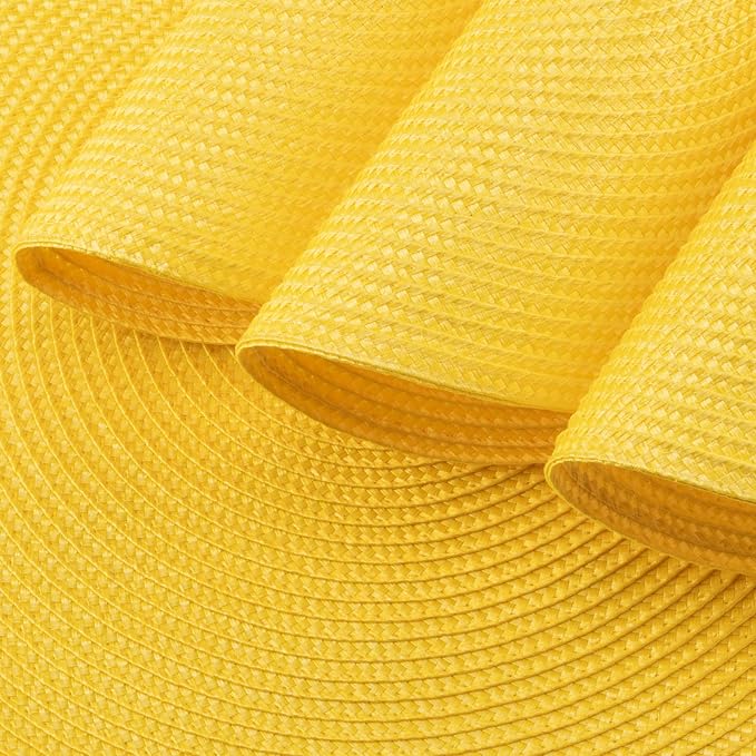 Winknowl Round Braided Placemats Set of 4 Washable Woven Heat Resistant Table Mats for Kitchen Dining Tables 15 inch Round Place Mats (Yellow,4pcs)