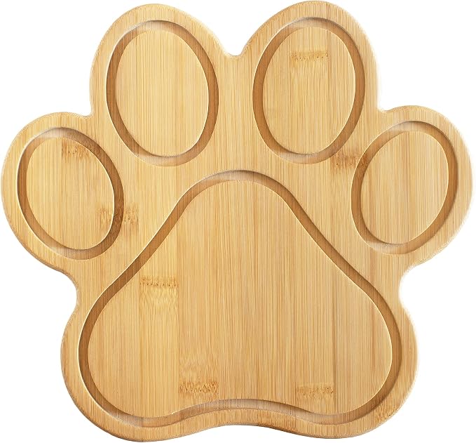 Totally Bamboo Dog Paw Shaped Cutting and Charcuterie Board, 11 x 10 in | Bamboo paw-shaped serving board with juice grooves for prep and entertaining. Built-in keyhole for easy wall display.