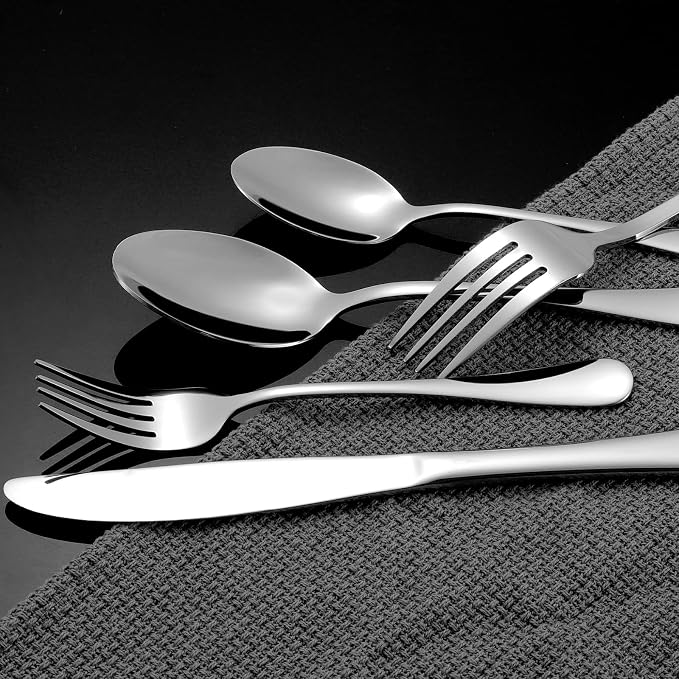 NICE KITCHEN Silverware Set, 40 Piece Stainless Steel Cutlery Sets for 8 | Heavy Duty Flatware, Mirror Polished Forks Spoons and Knives Set, Reusable Utensils for Home Kitchen, Dishwasher Safe