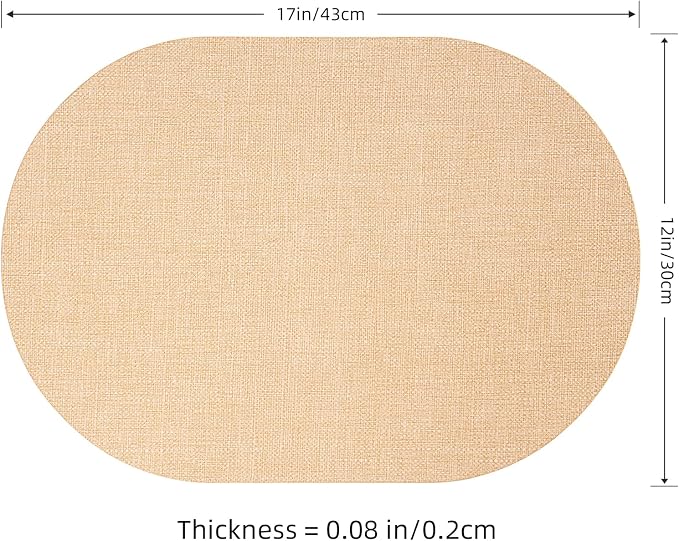 Faux Leather Placemats Set of 4, Wipeable Waterproof Stain Resistant Table Mats, Heat Resistant Thick Placemats with Hand-Painted Edges for Kitchen Dining, Imitative Linen Texture, Various Shapes