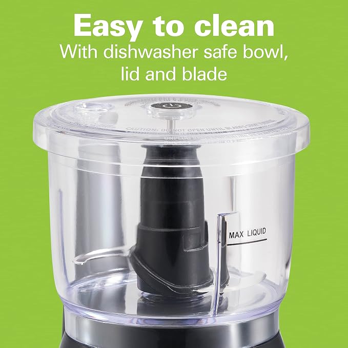 Hamilton Beach 3 Cup Electric Vegetable Chopper & Mini Food Processor | Simple Stack & Press Design | 350 Watts & Stainless Steel Blades For Dicing, Mincing & Puree | Dishwasher Safe | Black