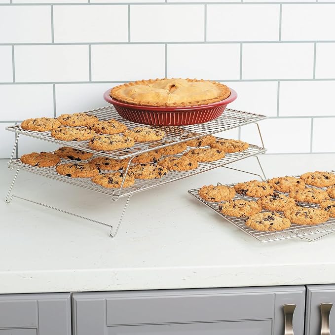 Tebery 304 Grade Stainless Steel Baking Rack 3-Tier Stackable Cooling Rack Set for Baking Cooking Grilling - 16.5" x 12"