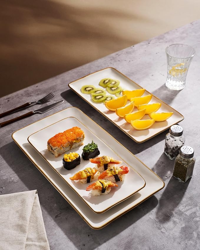Famiware Serving Platters Set of 3 Sizes - Rectangular, Matte White | 15.67"/14.1"/12.6" Fine Stoneware Serving Trays for Party, Entertaining for Food, Turkey, Cheese, Microwave Dishwasher Safe