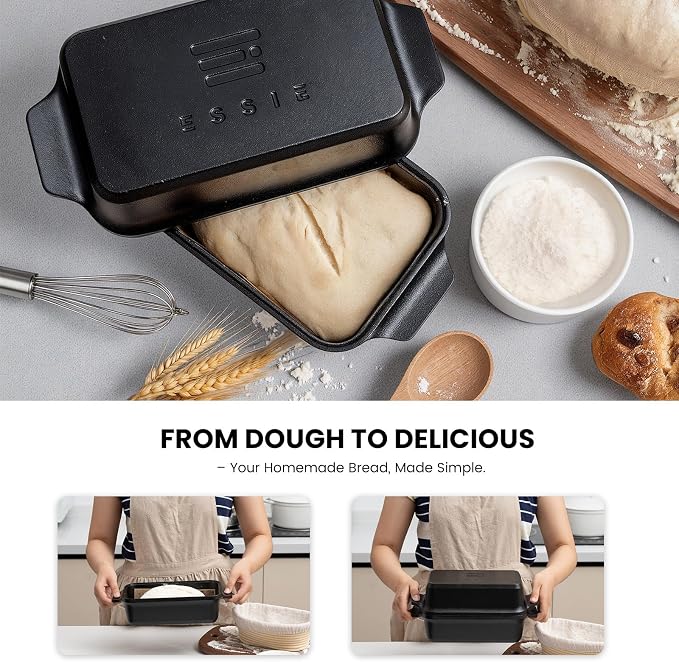 Cast Iron Loaf Pan with Lid, 9×5 Dutch Oven for Sourdough Bread Baking, Dutch Oven Pot with Lid for Bread Baking, Bread Pans for Baking, Pre-Seasoned (3 pieces, 2.2 QT Each)