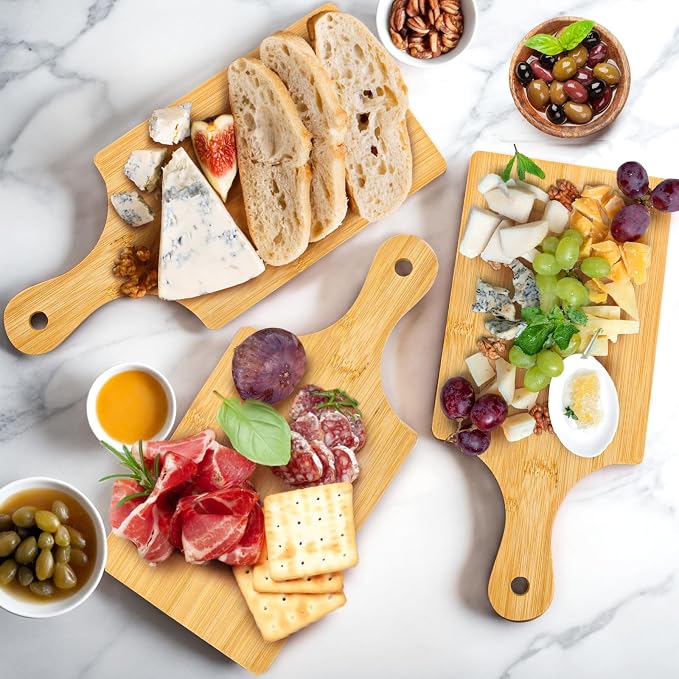 12 Pack Bamboo Cutting Board with Handle, 11" x 5" Individual Charcuterie Boards, Blank Laser Engraving Board, Bulk Food Platter, Mini Board for Kitchen, Home Decor, Housewarming Gift
