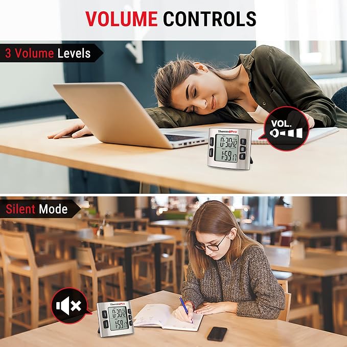 TempPro TM02 24H Digital Timer with Dual Kitchen Timers for Cooking, Magnetic Timer Clock with Adjustable Alarm Volume & LCD Backlit Display, Classroom Timer for Kids & Teachers(Previously ThermoPro) | Magnetic Timer with Adjustable Alarm Volume, Kitch...