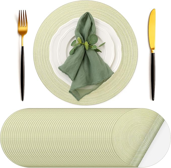 Geosar Disposable Paper Placemat Cotton Woven Look 13'',100 Pcs,Light Green