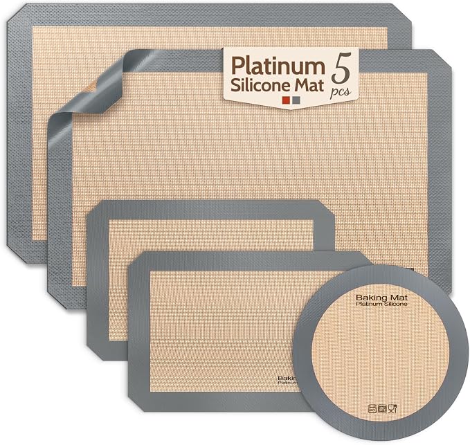 Sopito Platinum Silicone Baking Mat, Non-Stick Silicone Baking Sheet, 5 Pcs | Reusable, Food-Grade, Heat Resistant to 480℃, Dishwasher Safe, Half-sheets, Quarter-sheets, and Round Mat Set, Versatility