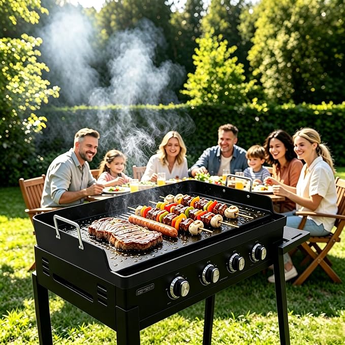 Upgrated 23＂× 16＂× 3＂Nonstick Universal Cast Iron Griddle, Muti-Purpose Cooking Griddle for Gas Grill with Grease Groove, Pre-Seasoned Flat Top Plate Insert for Camping, Tailgating, Parties
