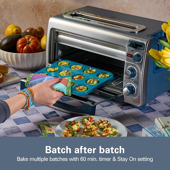 Hamilton Beach 2-in-1 Countertop Toaster Oven and Long Slot 2 Slice Toaster | Bake, Broil Toast | 2 Rack Positions | 60 Minute Timer | Automatic Shut Off | Shade Selector | Kitchen Makeover Blue | 31158J