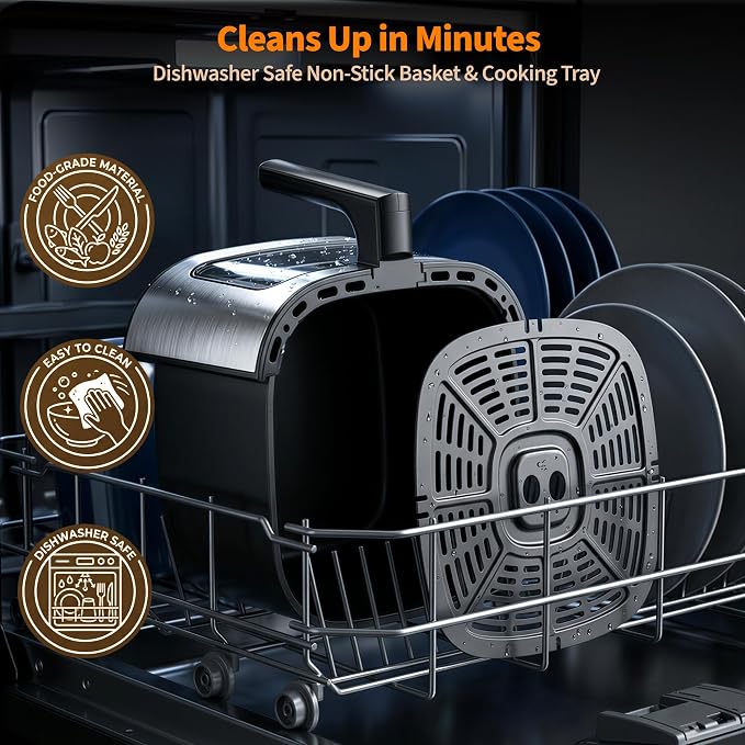9.5Qt Large Air fryer Toaster Oven Combo with Mechanical Dial Controls | Non Toxic Stainless Steel Air Fryer with Viewing Window, XL Capacity Basket Style Airfryer for Family, Black