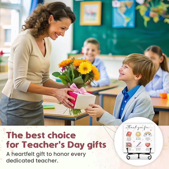 Teacher Appreciation Gifts for Women Men | 5" Wooden Plaque Sign for Mentor Teacher Gifts | Best Teachers Day Gift from Student Desk for Home Office Decor - A09