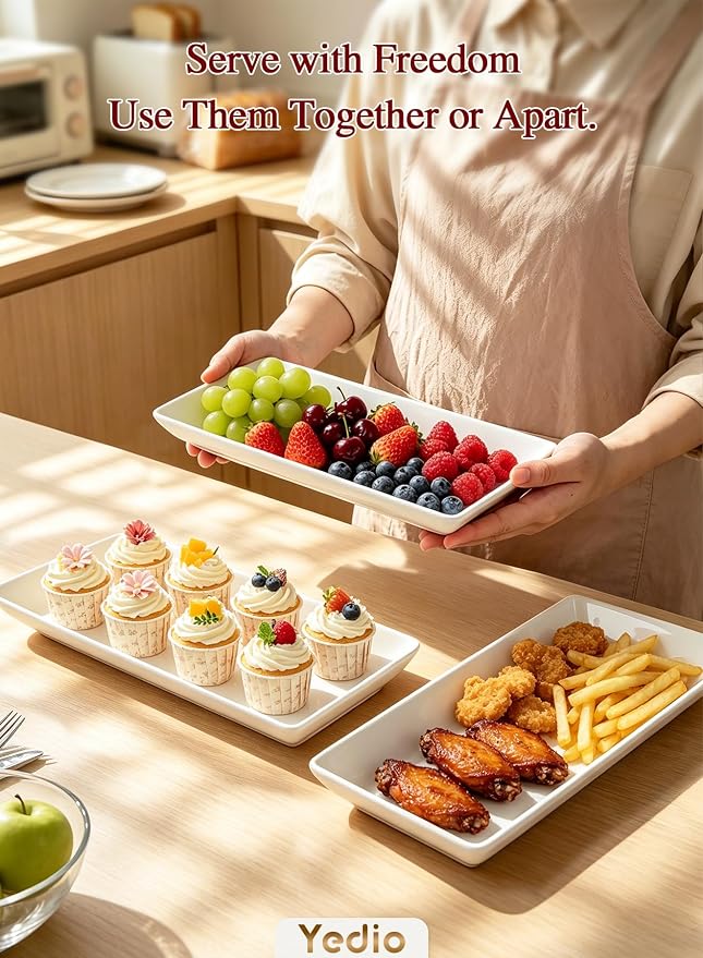 3 Tier Serving Tray Set 14 Inch Porcelain Tiered Serving Platters, Collapsible Sturdier Stand with Stable Cross Bars, Three Layer Serving for Party Entertaining Food Display Fruit Dessert