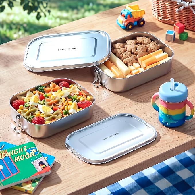 G.a HOMEFAVOR Stainless Steel Bento Lunch Box, 1200 ml/40 oz | Leak-Proof, Dishwasher Safe, BPA-Free, with Lock Clips, Meal Prep, Large Food Container, for Adults