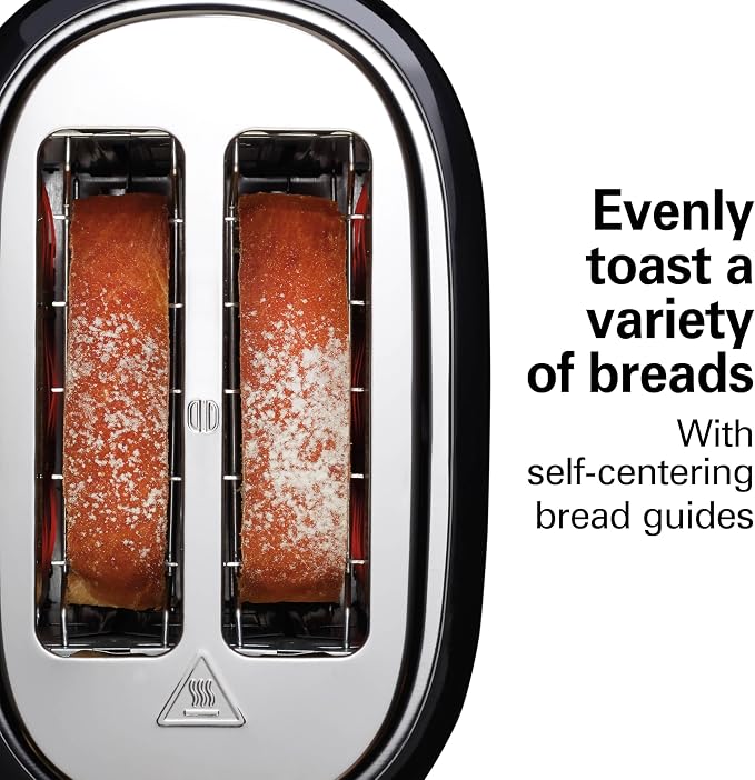 Hamilton Beach Extra-Wide Slot 2 Slice Toaster With Bagel & Defrost Buttons | Browning Control With 7 Shades | Auto Shutoff | Toast Boost | Slide-Out Crumb Tray | Black & Stainless Steel | 22633G