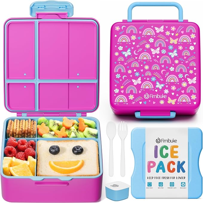 Fimibuke Chill Bento Box for Kids Adult, Leak Proof Toddler Lunch Box with Ice Pack Keep Food Cold, BPA Free 4 Compartment Lunch Container with Utensils for Girl Boy School, Microwave Dishwasher Safe | Keep Cold Leak Proof BPA Free 4 Compartment Lunch ...