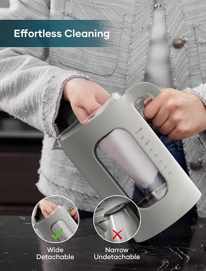INTASTING Electric Kettle, Electric Tea Kettle with Infuser, 1 Liter | ±1℉ Temperature Control, 1200W Fast Heating, BPA-Free Glass, Easy to Clean, Keep-warm, Auto shut-off, Cream