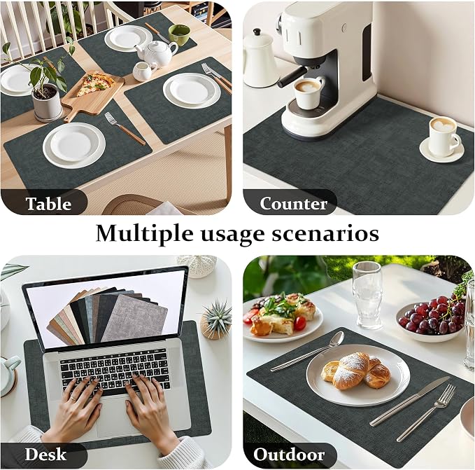 FROMHEART Faux Leather PU Placemats Set of 8 (Dark Green,11.8" x 17") | Waterproof,Heat/Oil Stain-Resistant Table Mat–Reversible,Non-Slip,Easy to Clean Place Mats for Kitchen,Dining,Indoor/Outdoor