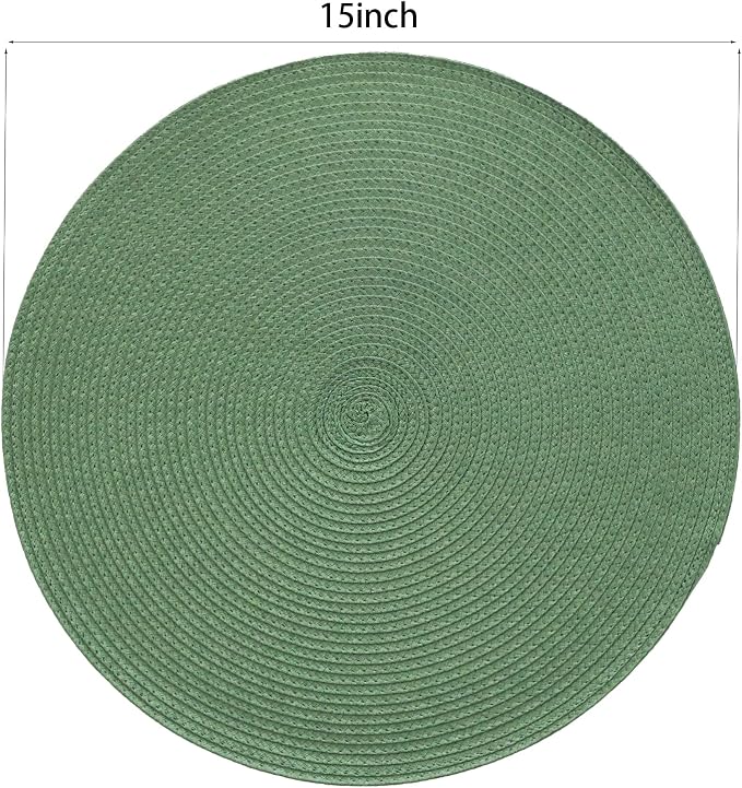 Winknowl 15 Inch Round Braided Placemats Set of 6, Washable Cotton Polyester Table Mats, Heat Resistant Non-Slip Place Mats for Kitchen Dining Table Decor (Olive,6pcs)