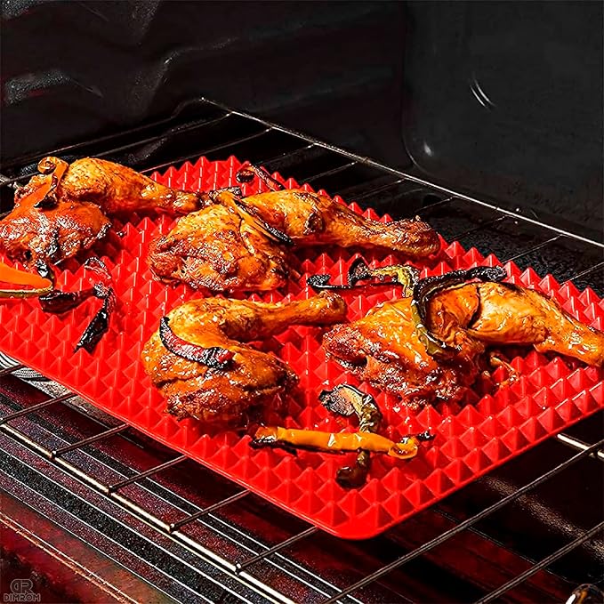 Red Silicone Baking Mat - 16x11.42" Non Stick Baking Mat With Fat Filtering Red Pyramid Design, Suitable for Oven & Microwave - Flexible & Easy-to-Clean Silicone Cooking Mats for Roasting, BBQ, Bacon | Easy-to-Clean Silicone Pyramid Baking Mat; Suitabl...