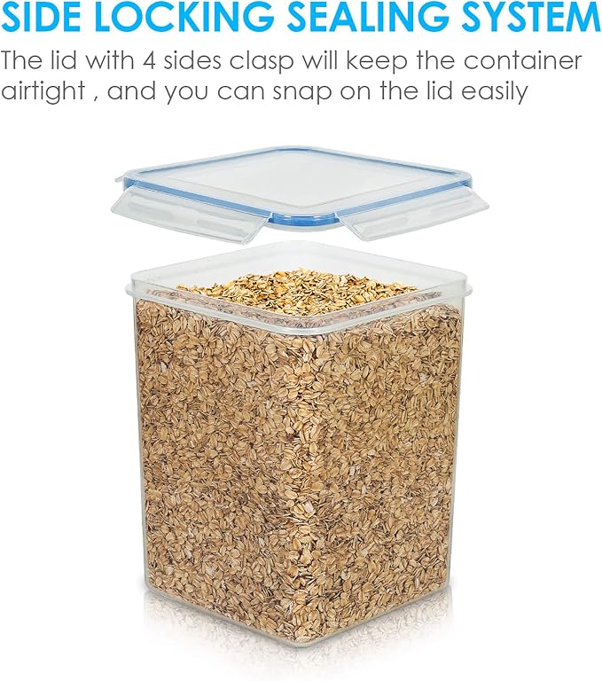 Vtopmart 5.2L Flour Sugar Storage Containers, 4 PCS, Blue | Airtight Seal, Multiple Sizes, BPA Free, Food Grade Material, Dishwasher Safe (Not Lids), 4 Measuring Cups and 24 Labels