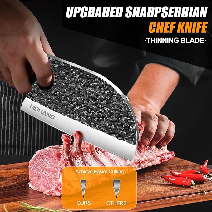 Butcher Knife Set, Hand Forged Kitchen Chef Knife Set with Roll Bag | High Carbon Steel 14PCS Meat Cleaver Knife, Bone Chopper Knives, Fillet Knives for Kitchen, Camping Outdoor BBQ, Gift for Men