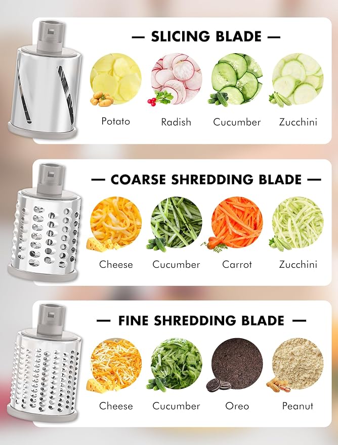 GDL Cheese Grater Hand Crank, Rotary Cheese shredder, Vegetable Slicer | 5 Stainless Steel Blades, 12x Fast Cutting, Non-slip Suction Base, No BPA, Dishwasher Safe, Easy Use for Cheese, Veggies, Nut
