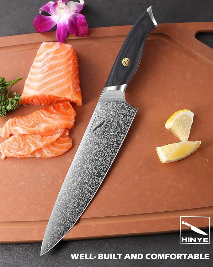 8" High Carbon Stainless Steel Kitchen Chef Knife, Blackwood Handle, Textured Anti-Stick Blade, Rustproof & Dishwasher Safe, Effortless Chopping, Premium Gift Box