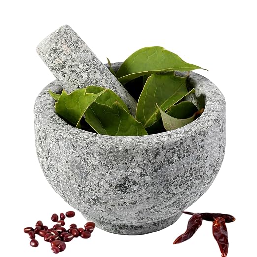 Natural Marble Mortar and Pestle Set, 5" Heavy Duty Granite Grinder for Kitchen, Guacamole, Salsa, Pill Crusher, Spice, Herb, Marble Bowl for Kitchen Counter, Granite Spice Grinder Bowl