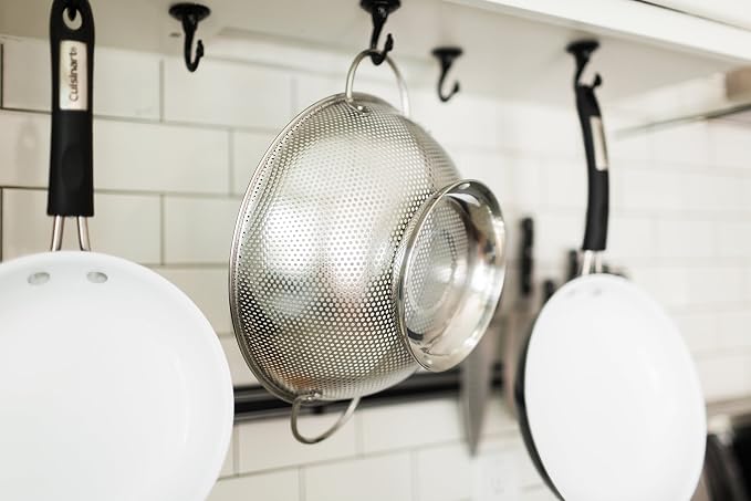 DLD Stainless Steel Micro-Perforated 5-Quart Colander - Professional Strainer with Heavy Duty Handles and Self-draining Solid Ring Base - Dishwasher Safe