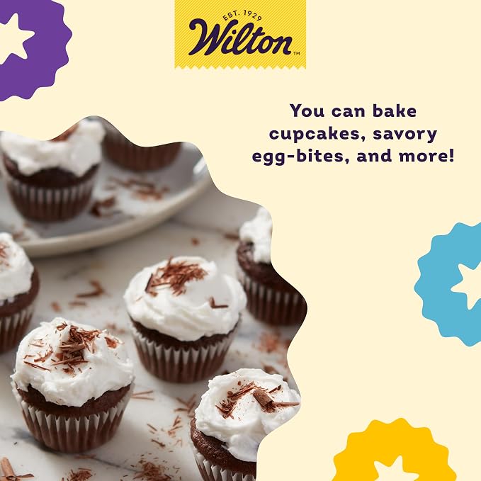 Wilton Gold Non-Stick Muffin Pan, Made Without PFAS, 24-Cup | Non-Stick Steel with Scratch-Resistant Coating, Resists Warping, Extended Handles, Dishwasher Safe, Perfect for Cupcakes